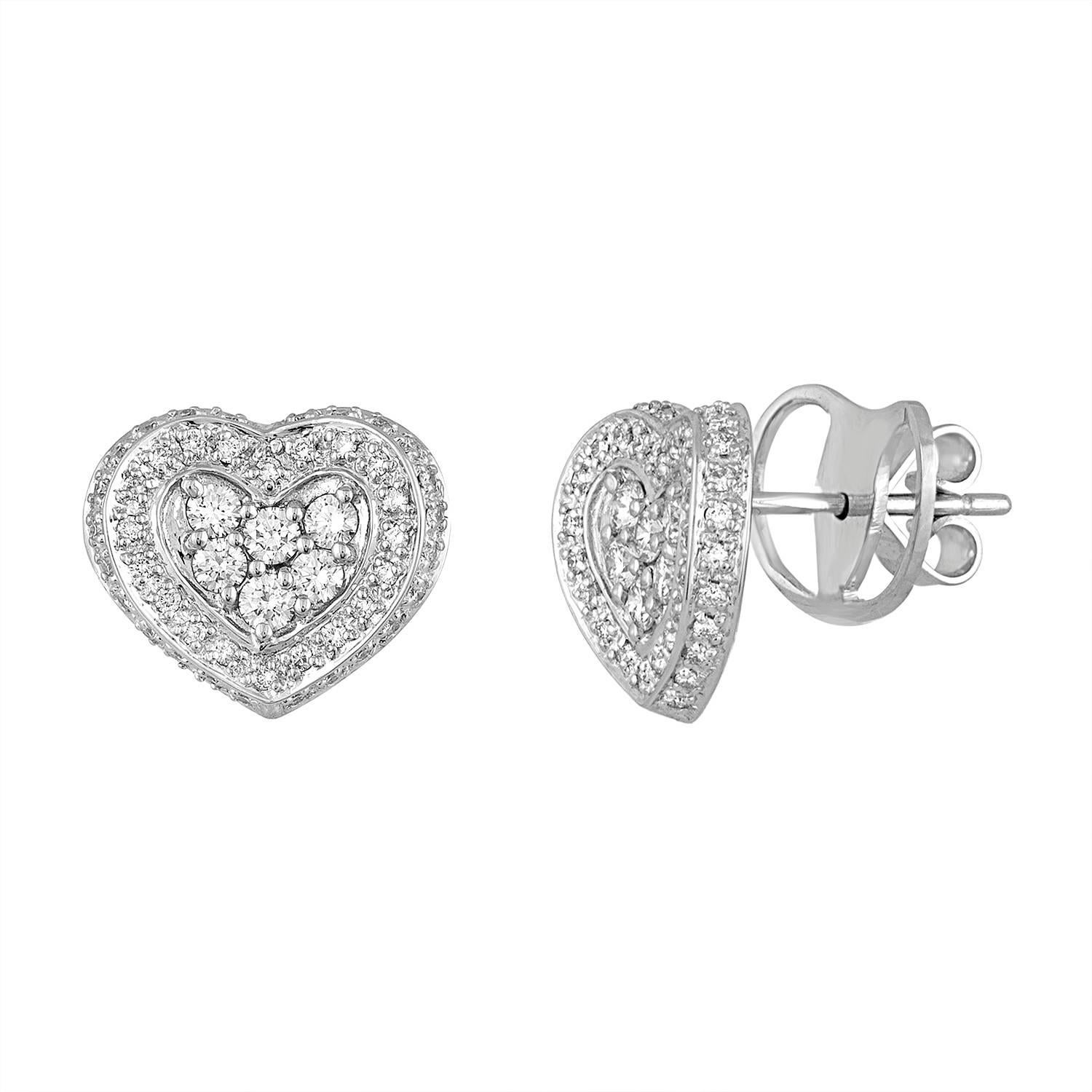 1.08 Carats Diamond Gold Heart Stud Earrings