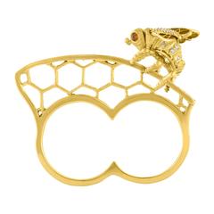 Honey Comb and Bee Diamond Gold Two Finger Ring 10