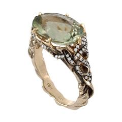 12.00 Carat Oval Green Amethyst 18 Karat White Gold Diamond Ring 3