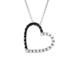 Collier pendentif cœur en or avec diamants noirs et blancs de 0,50 carat