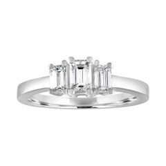 0.90 Carat Emerald Cut Diamond Three Stone Platinum Ring