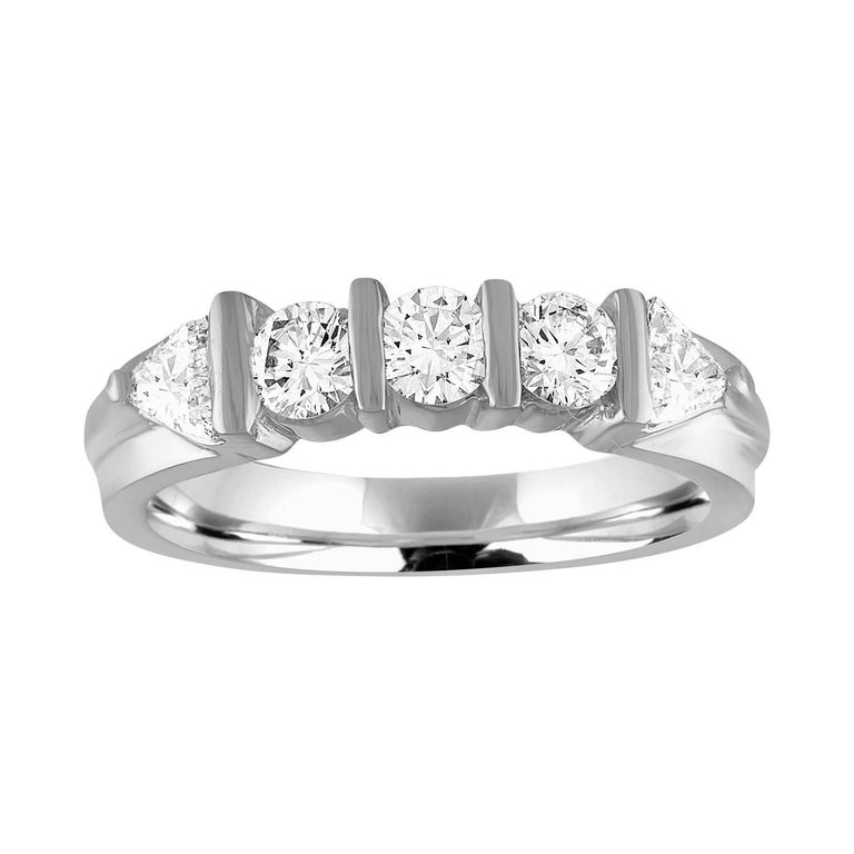 0.80 Carat Diamond Platinum Five Stone Half Band Ring For Sale at 1stDibs
