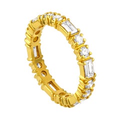 1.50 Carat Round and Baguette Diamond Gold Eternity Band Ring