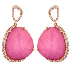 26.50 Carats Triplet Pink Tourmaline MOP Rock Crystal Diamond Rose Gold Earrings