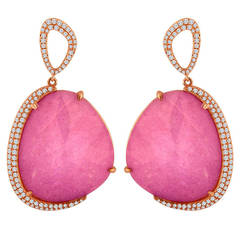 Triplet Pink Tourmaline MOP Rock Crystal Rose Gold Earrings 12