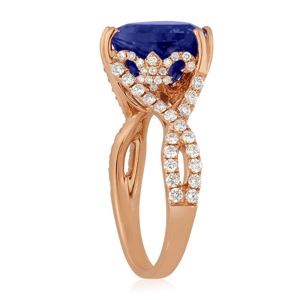 6.34 Carat Trillion Cut Tanzanite Diamond Rose Gold Cocktail Ring For ...