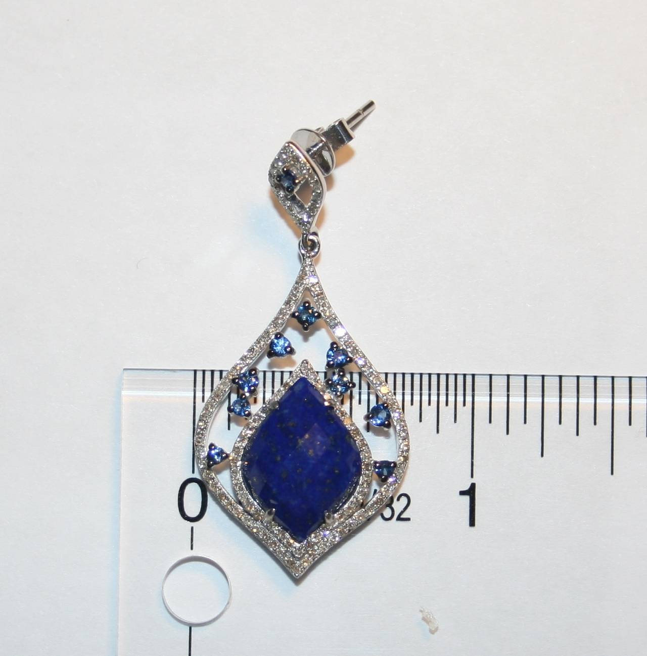 Lapis Sapphire Diamond Gold Drop Earrings In New Condition In New York, NY
