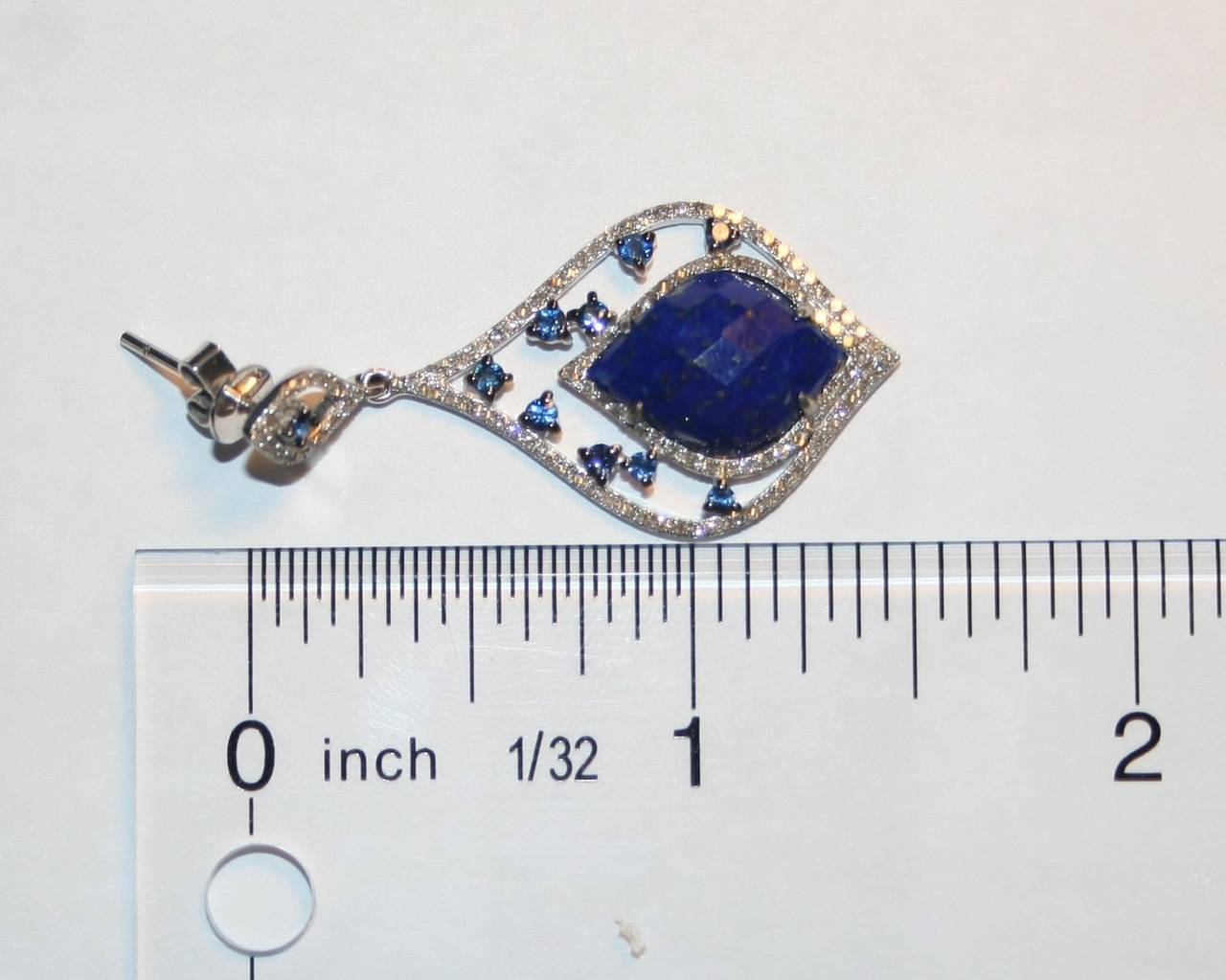 Women's Lapis Sapphire Diamond Gold Drop Earrings