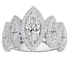 3.91 Carats 5 Stone Marquise Diamond 18K Gold Ring