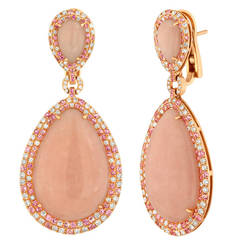 Pink Opal Diamond Pink Sapphire Gold Earrings