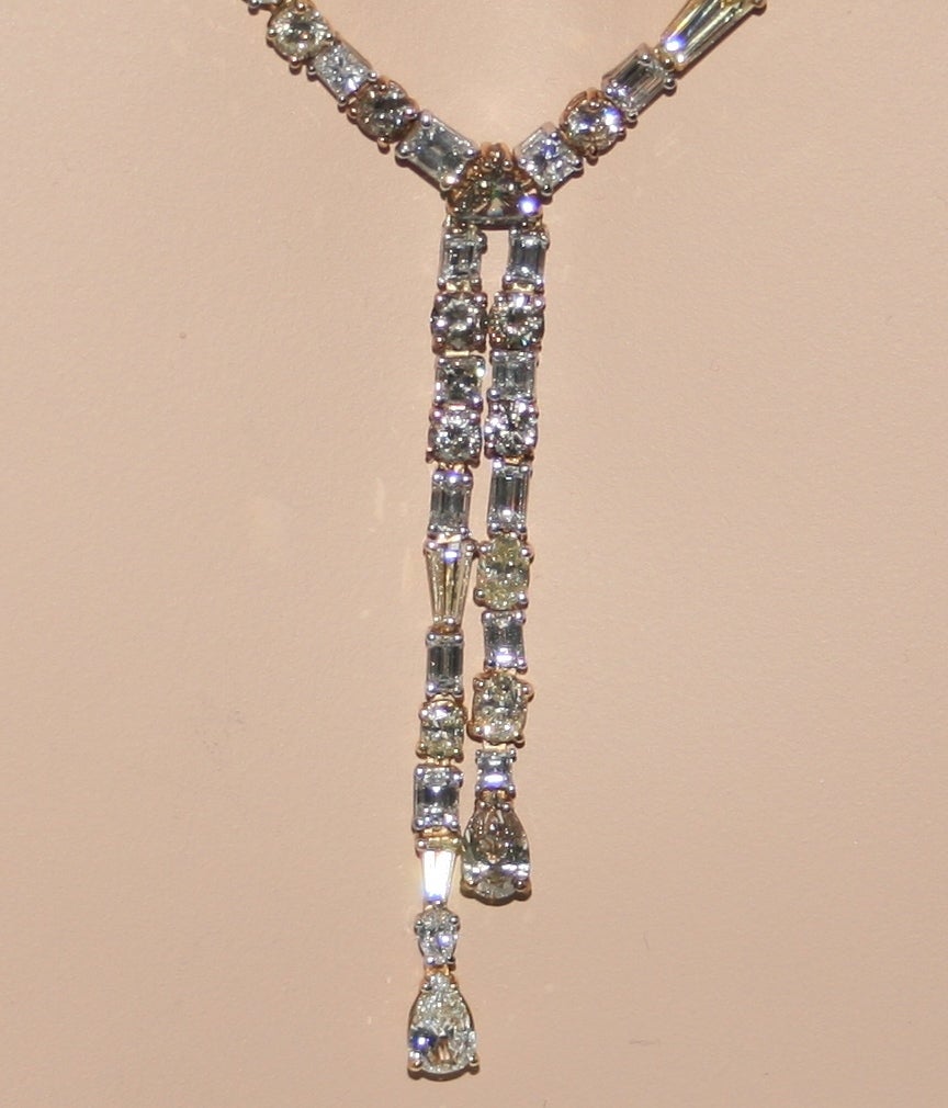 Contemporary 17.42 Carats Natural Fancy Color Diamond Gold Drop Necklace