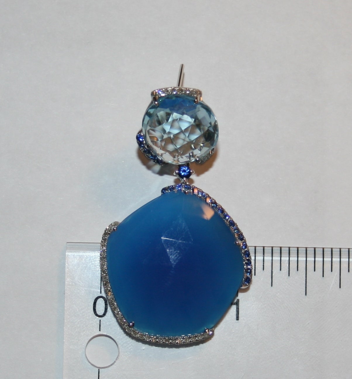 Modern Blue Agate Topaz Sapphire Diamond Gold Drop Earrings