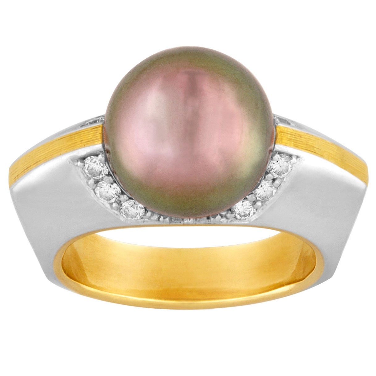 David Zoltan South Sea Pearl Diamond Gold Ring For Sale