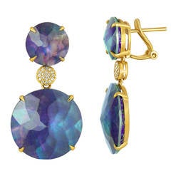 Triplet Rock Crystal Lapis MOP Diamond Gold Drop Earrings 7
