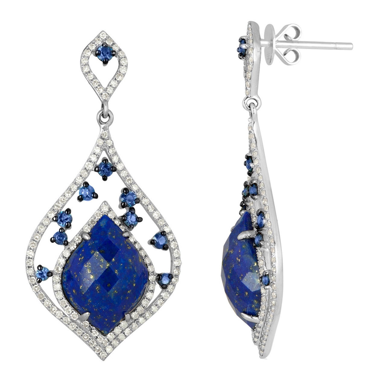 Lapis Sapphire Diamond Gold Drop Earrings