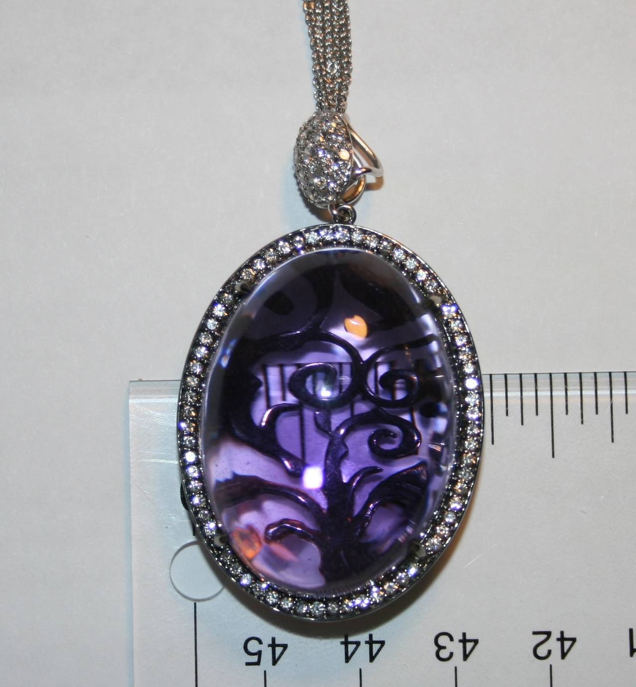 Oval Cut 35.00 Carat Amethyst Diamond Gold Pendant Necklace For Sale