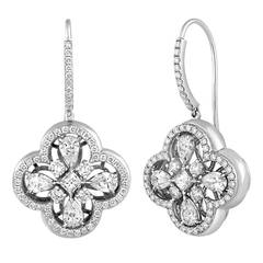 3.15 Carat Diamond 18K White Gold Clover Earrings 12