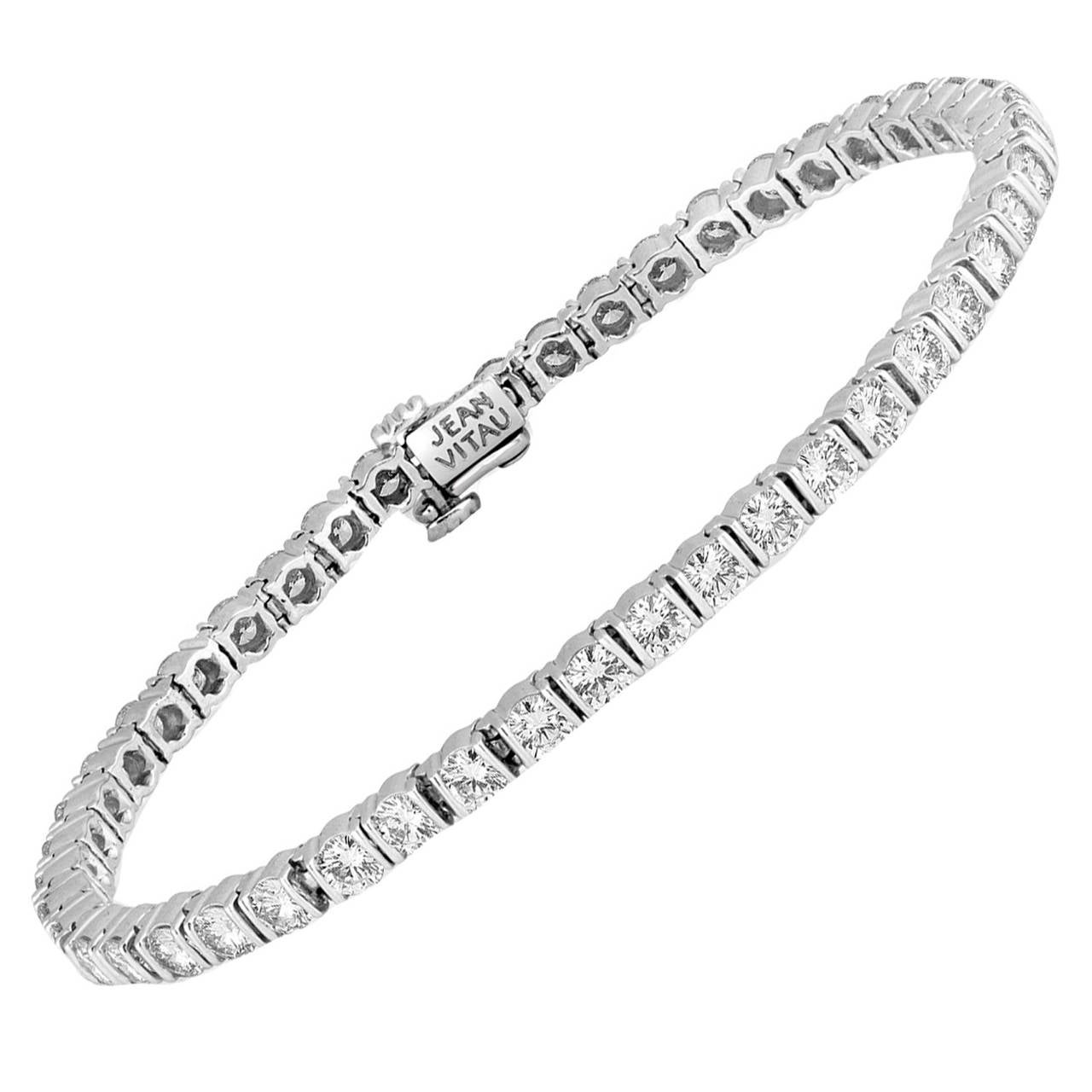 Jean Vitau Gemlok 7.00 Carat G VVS Diamond Platinum Tennis Bracelet For