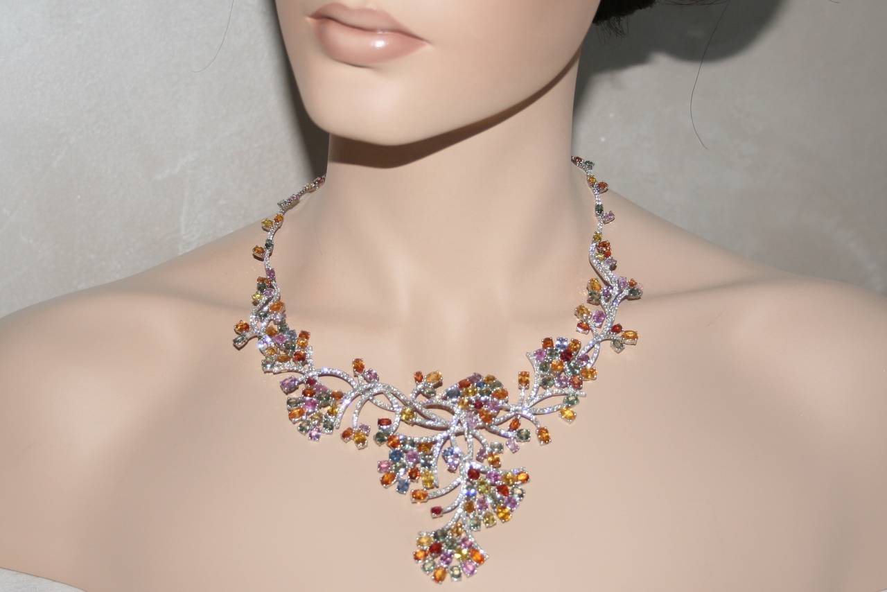 MultiColor Sapphire and Diamond Necklace For Sale at 1stdibs
