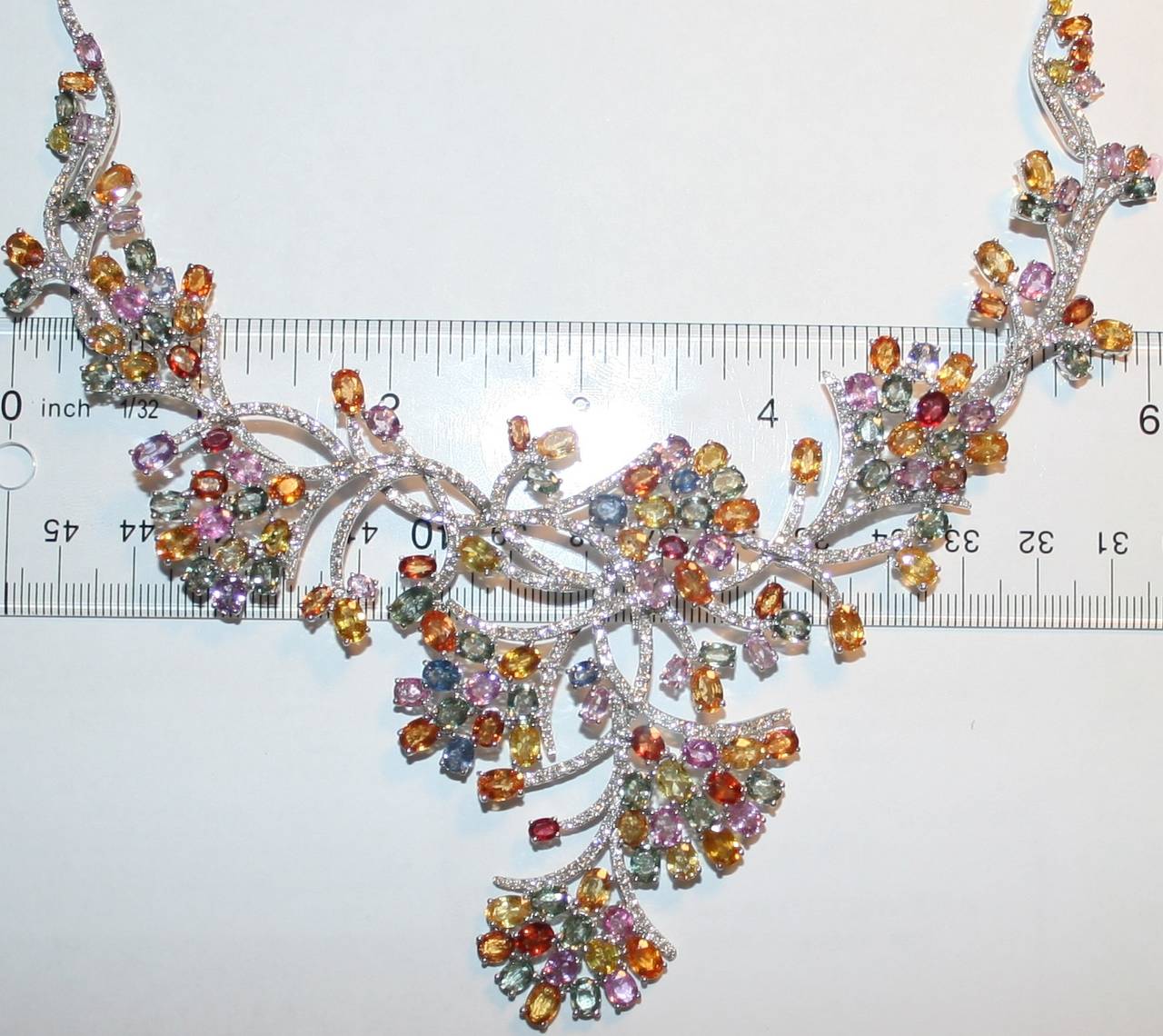 MultiColor Sapphire and Diamond Necklace For Sale at 1stdibs