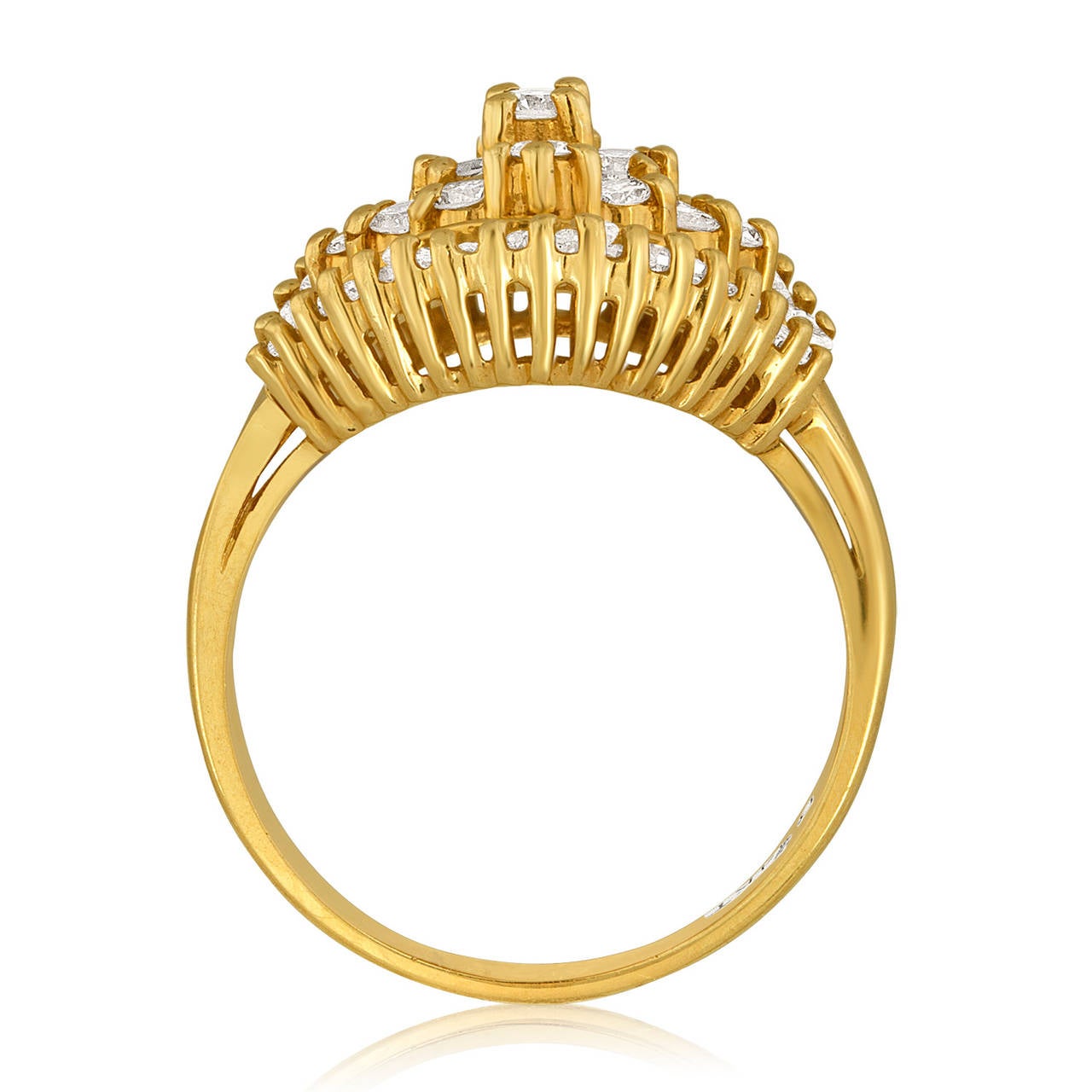 Retro 1990's 1.50 Carats Diamond Yellow Gold Ballerina Ring For Sale