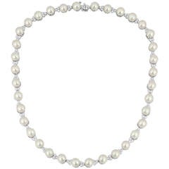 5.00 Carat Diamond & Pearl 18K White Gold Necklace 9