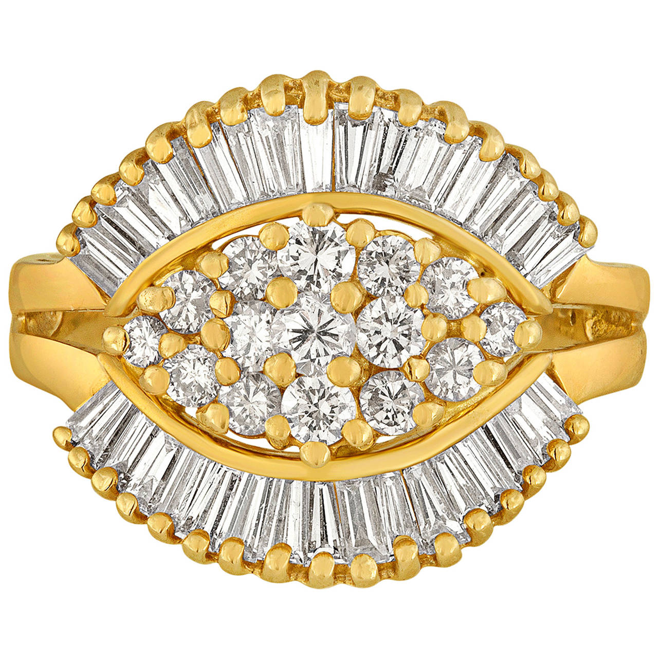 1990's 1.50 Carats Diamond Yellow Gold Ballerina Ring