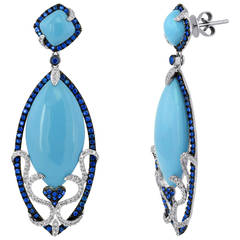 Turquoise Sapphire Diamond Gold Drop Earrings