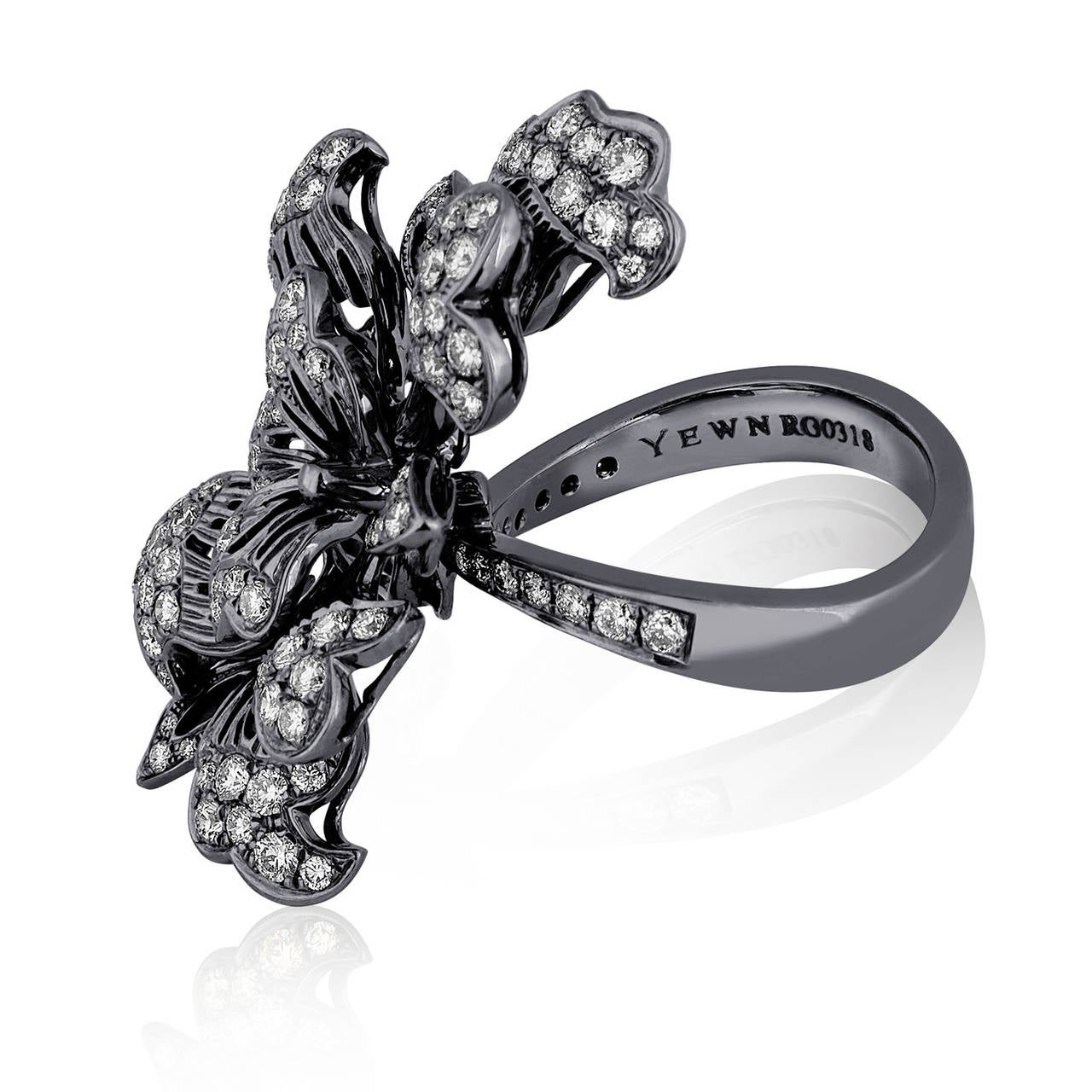 Dickson Yewn Nostalgia Collection.
The ring is 18K White Gold Black Rhodium Plated.
The ring has 2.50ct in F VS Diamonds.
The ring is a size 5.5, not sizable.
The ring weighs 12.3 grams.
It measures 1.25