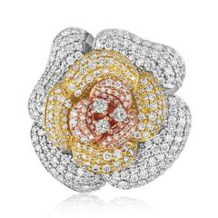 Multi Tone Gold Diamond Large Flower Ring