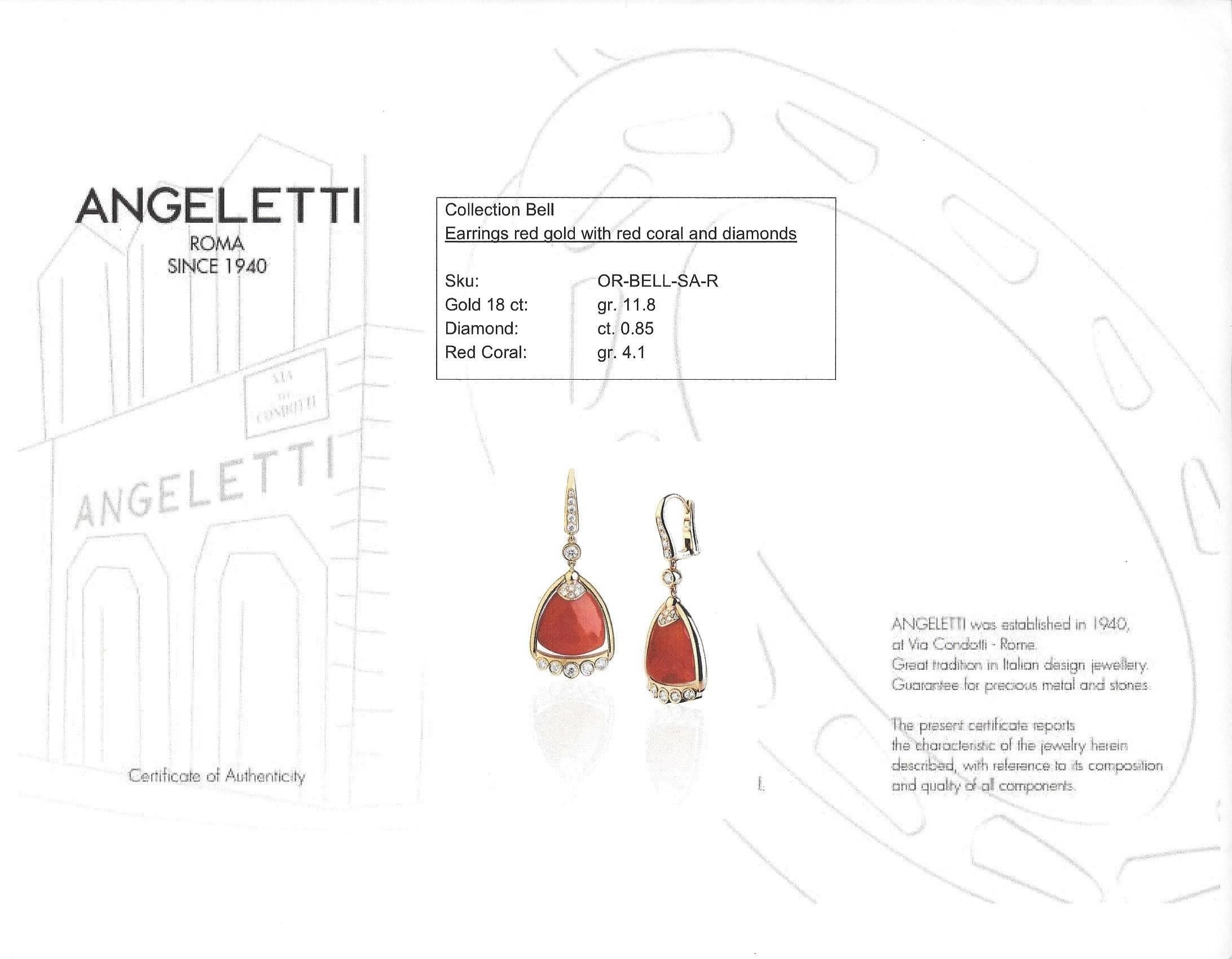 Angeletti Ohrringe aus Koralle und italienischem Roségold mit Diamanten Damen im Angebot