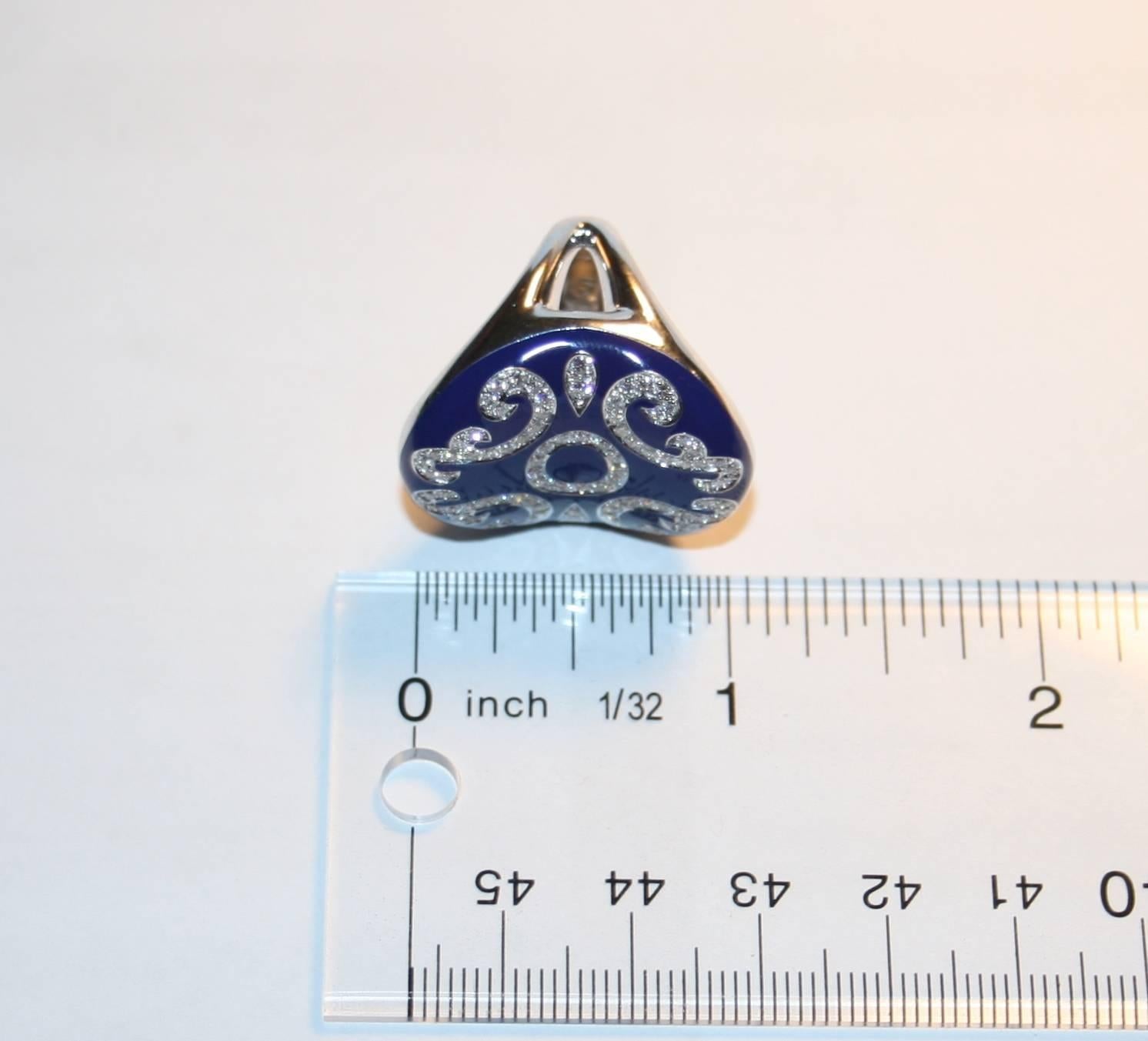 Round Cut Gilberto Cassola & C. Blue Enamel and Diamond Gold Ring For Sale