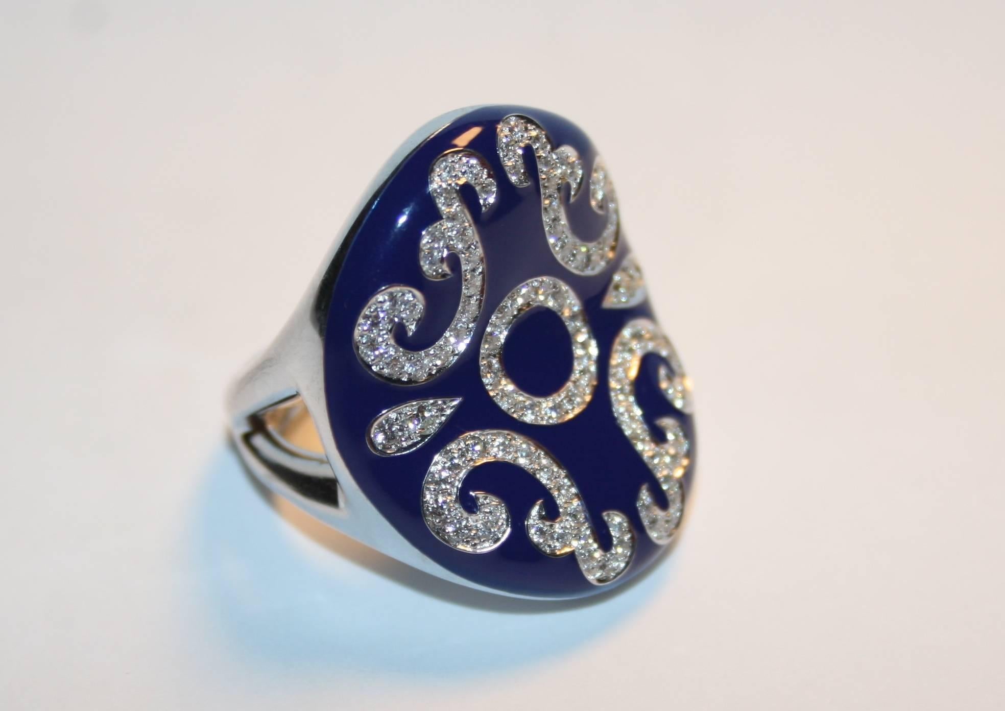 Women's Gilberto Cassola & C. Blue Enamel and Diamond Gold Ring For Sale