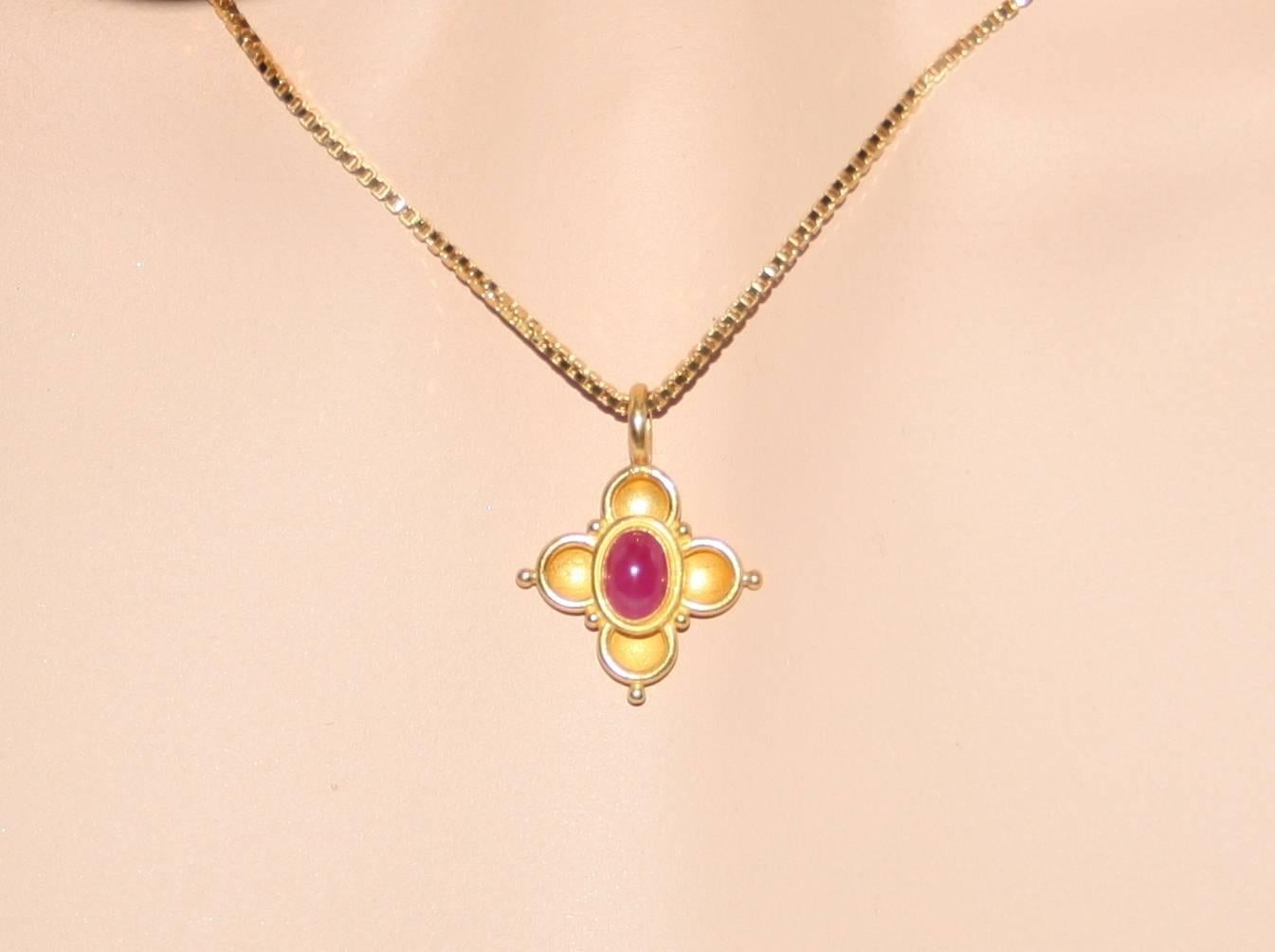 Carolyn Tyler Ruby Cabochon In 22K Gold Pendant In Excellent Condition In New York, NY