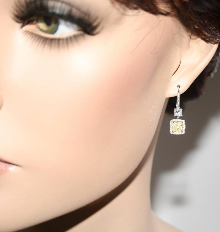 GIA Certified 2.23 Carat YZ Princess Cut Diamond Dangle Earrings at 1stDibs dangle princess