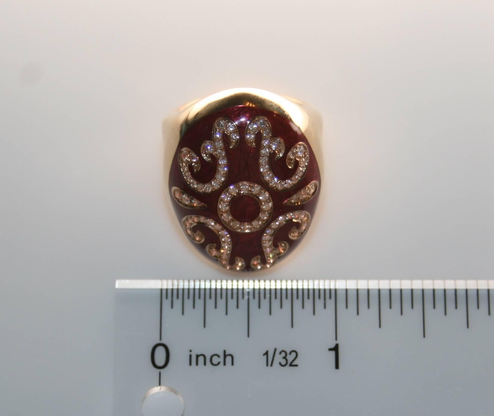 Goldring von Gilberto Cassola & C. mit roter Emaille und 0,80 Karat Diamant (Rundschliff) im Angebot