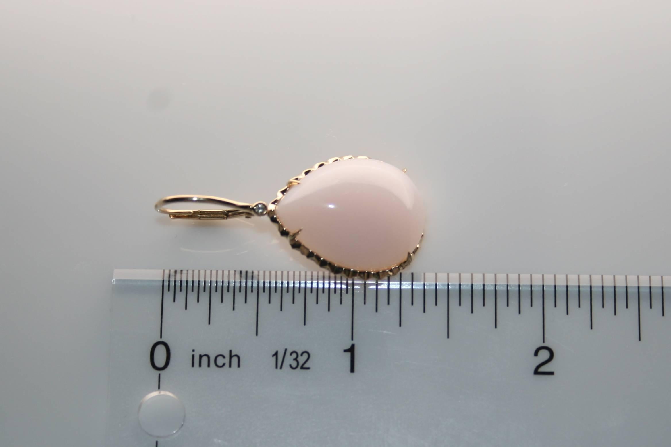 Pear Cut Pink Tear Drop 24.30 Carats Opal Diamond Gold Earrings