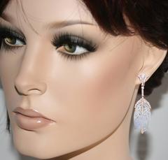 Natural Carved Lavender Jade Diamond Gold Drop Earrings