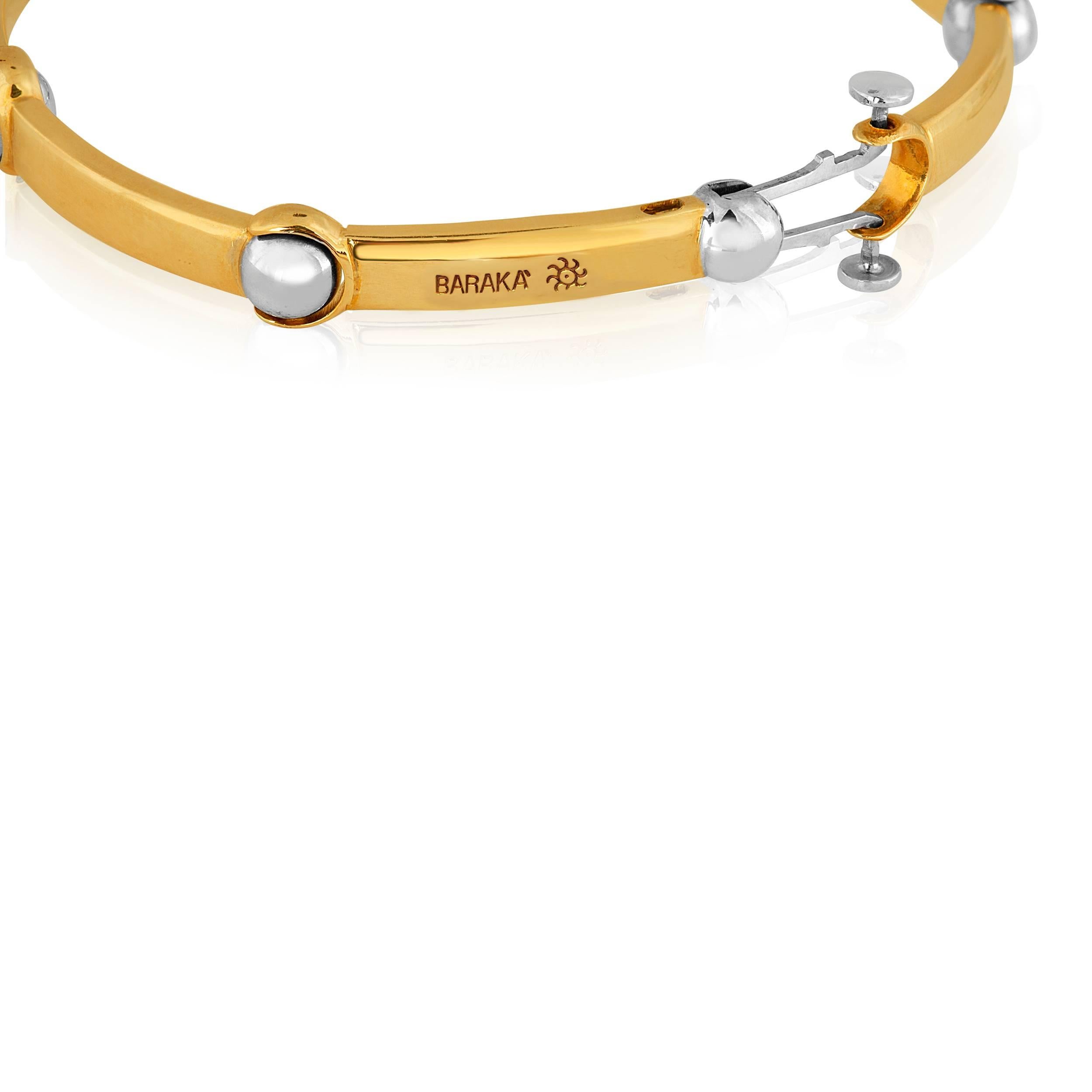 Magnifique bracelet BARAKA bicolore fabriqué en ITALIE.
Le bracelet est en or jaune et blanc 14K.
Il mesure 7,25