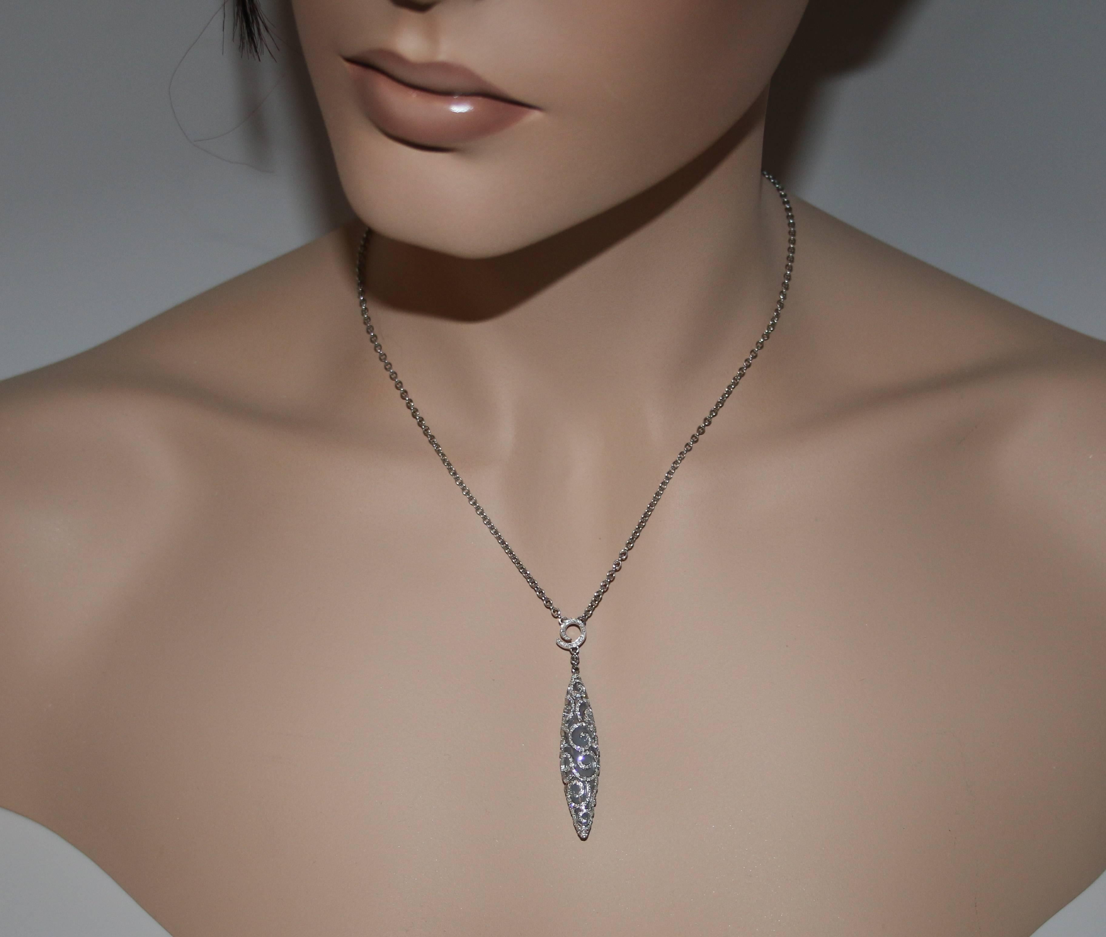 Modern Chalcedony Diamond Gold Scroll Pendant Necklace For Sale