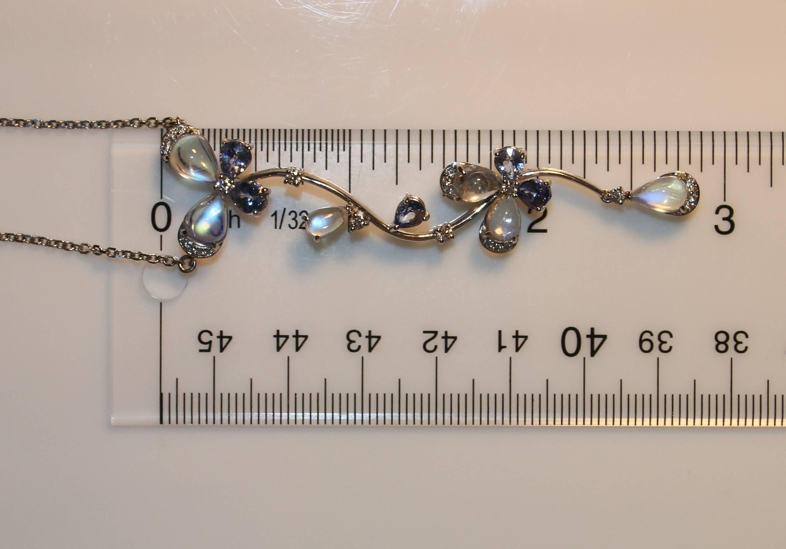 Modern Moonstone Tanzanite Diamond Gold Flower Design Necklace