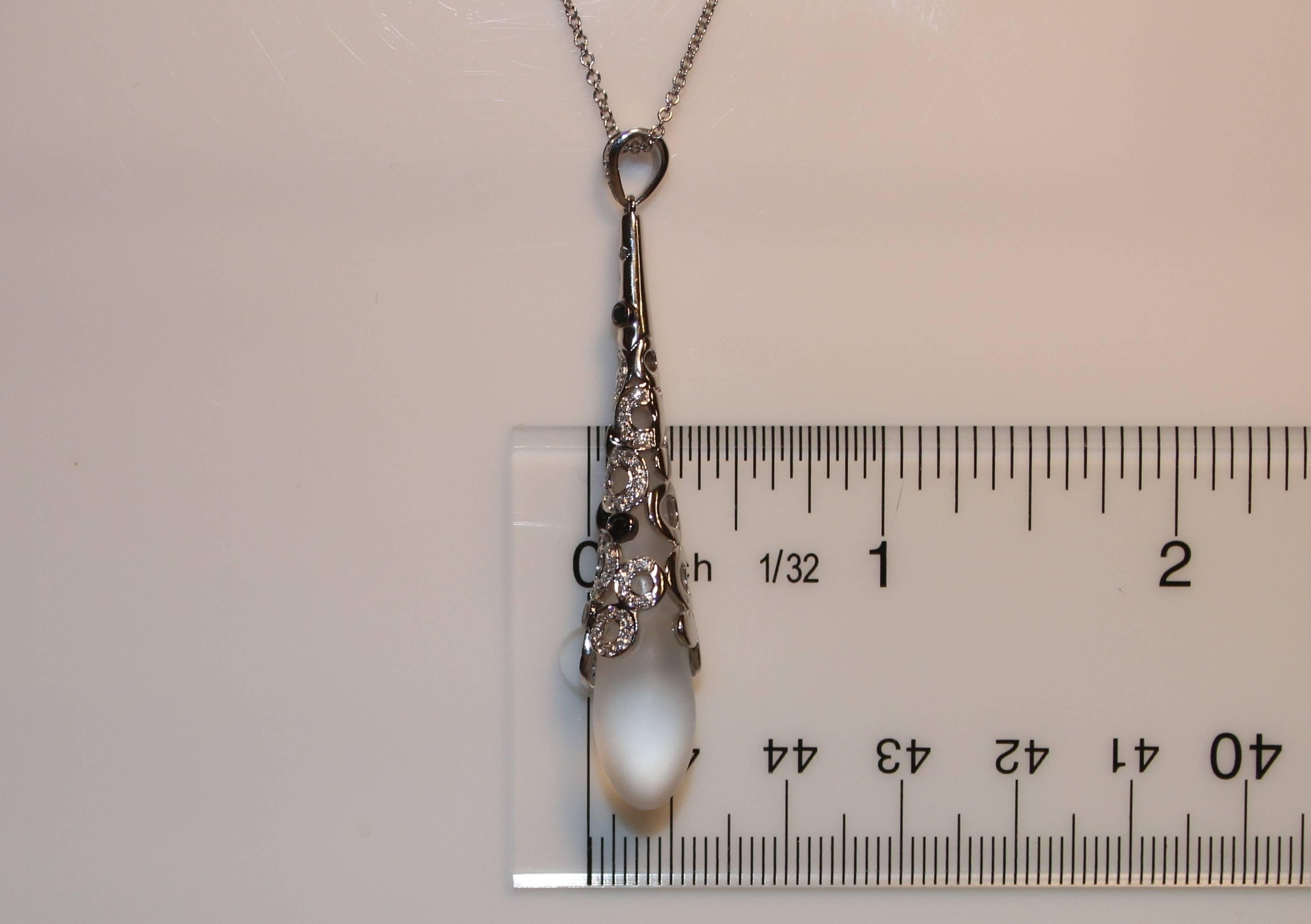 Modern Tear Drop Rock Crystal Black Spinel Diamond Gold Pendant Necklace For Sale
