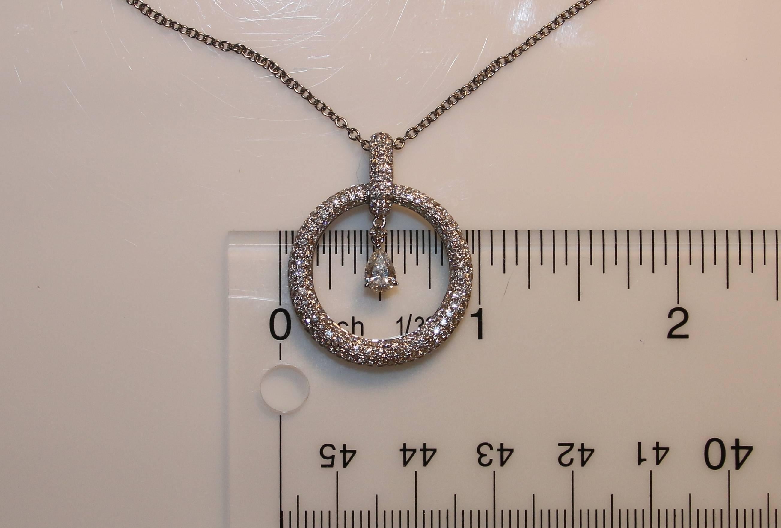 Modern 1.88 Carats Pave Diamond Gold Circle Necklace  For Sale