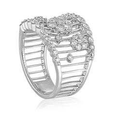 0.98 Carats Diamond Flowers on Bars Gold Ring