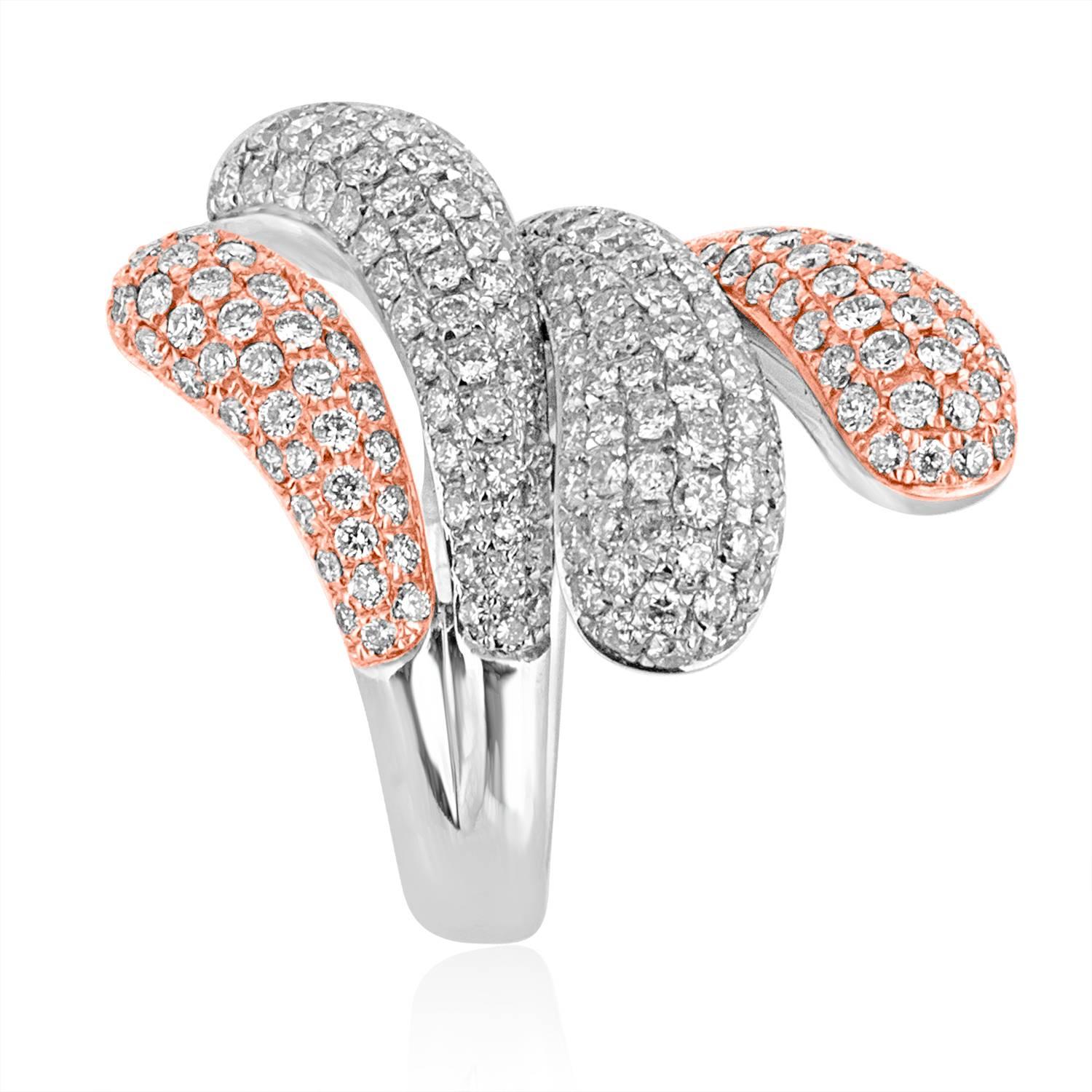 Anillo Bypass de Oro de Dos Tonos con Pavé de Diamantes de 3,28 Quilates Contemporáneo en venta