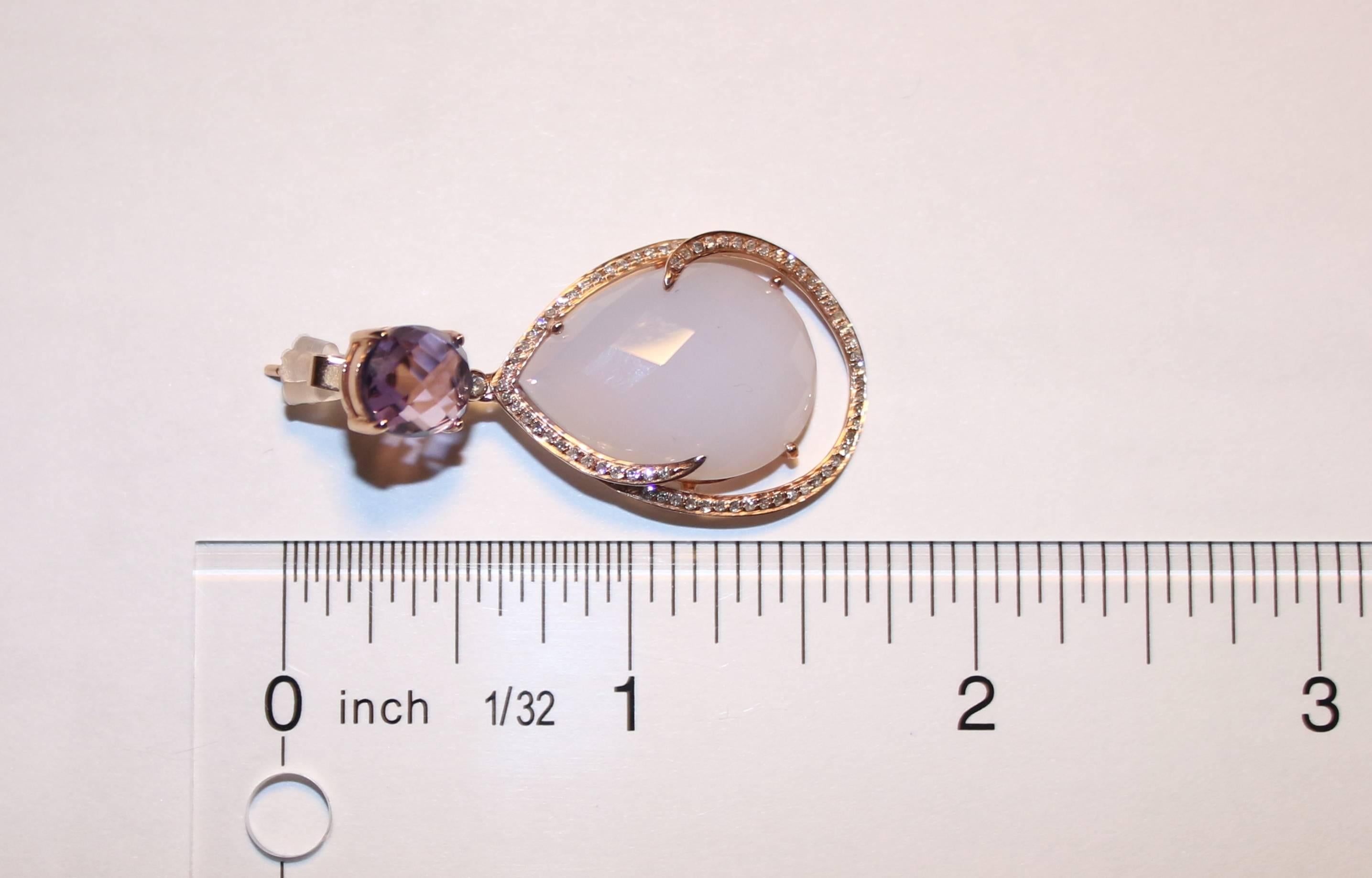 26.63 Karat Chalcedon und Amethyst Diamant-Ohrringe (Tropfenschliff) im Angebot