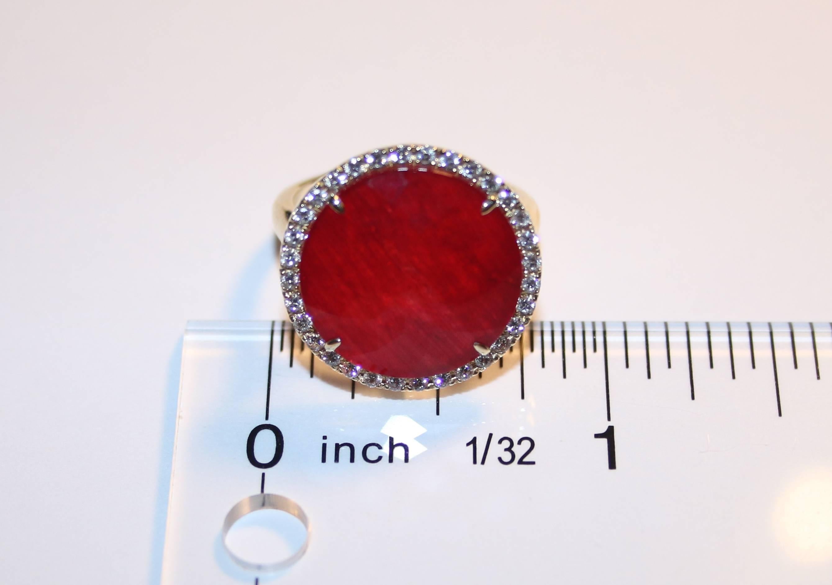 Contemporary Doublet Ruby Rock Crystal Diamond Gold Ring