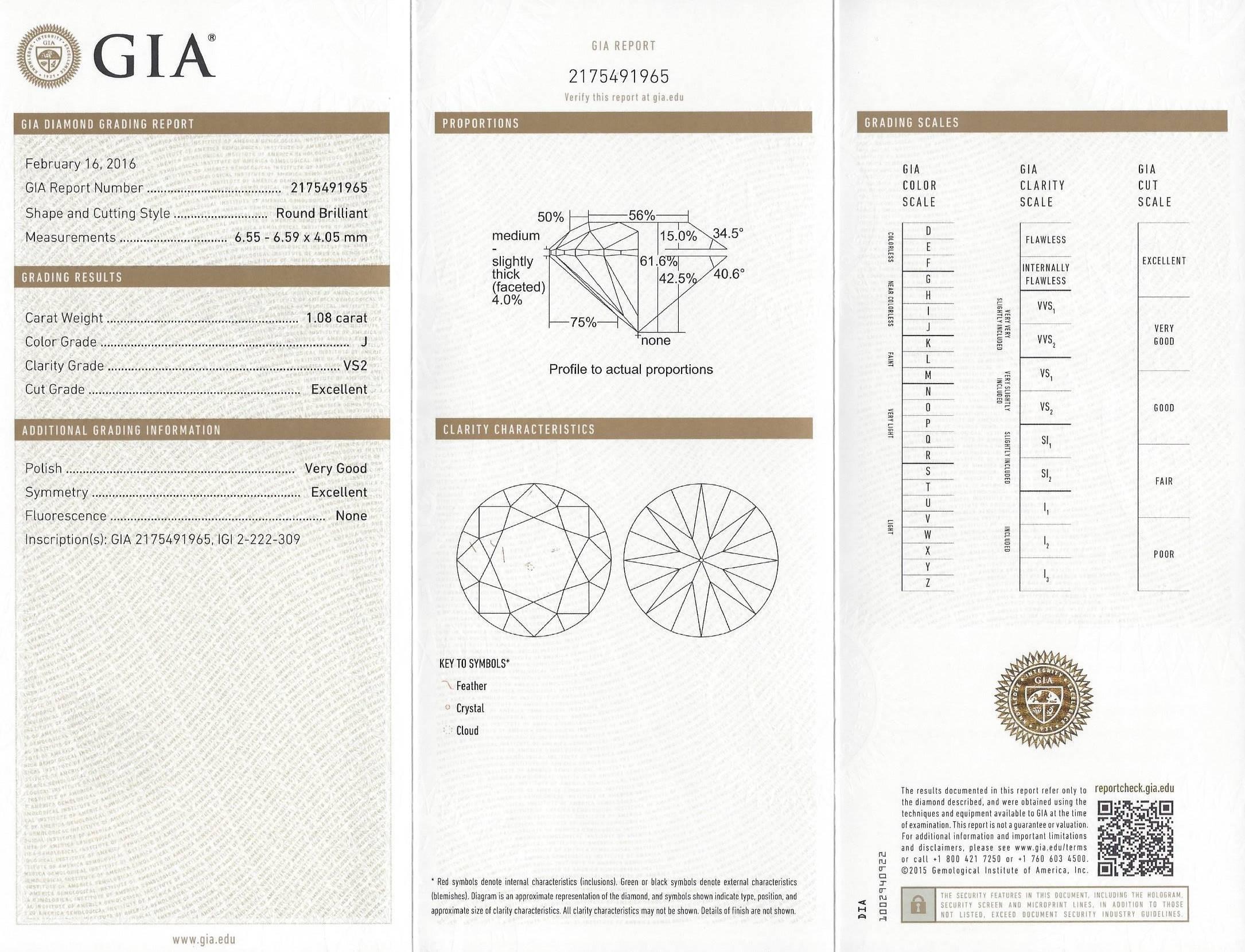 Round Cut GIA Certified 2.14 Carats J VS2 Round Diamond Gold Studs For Sale