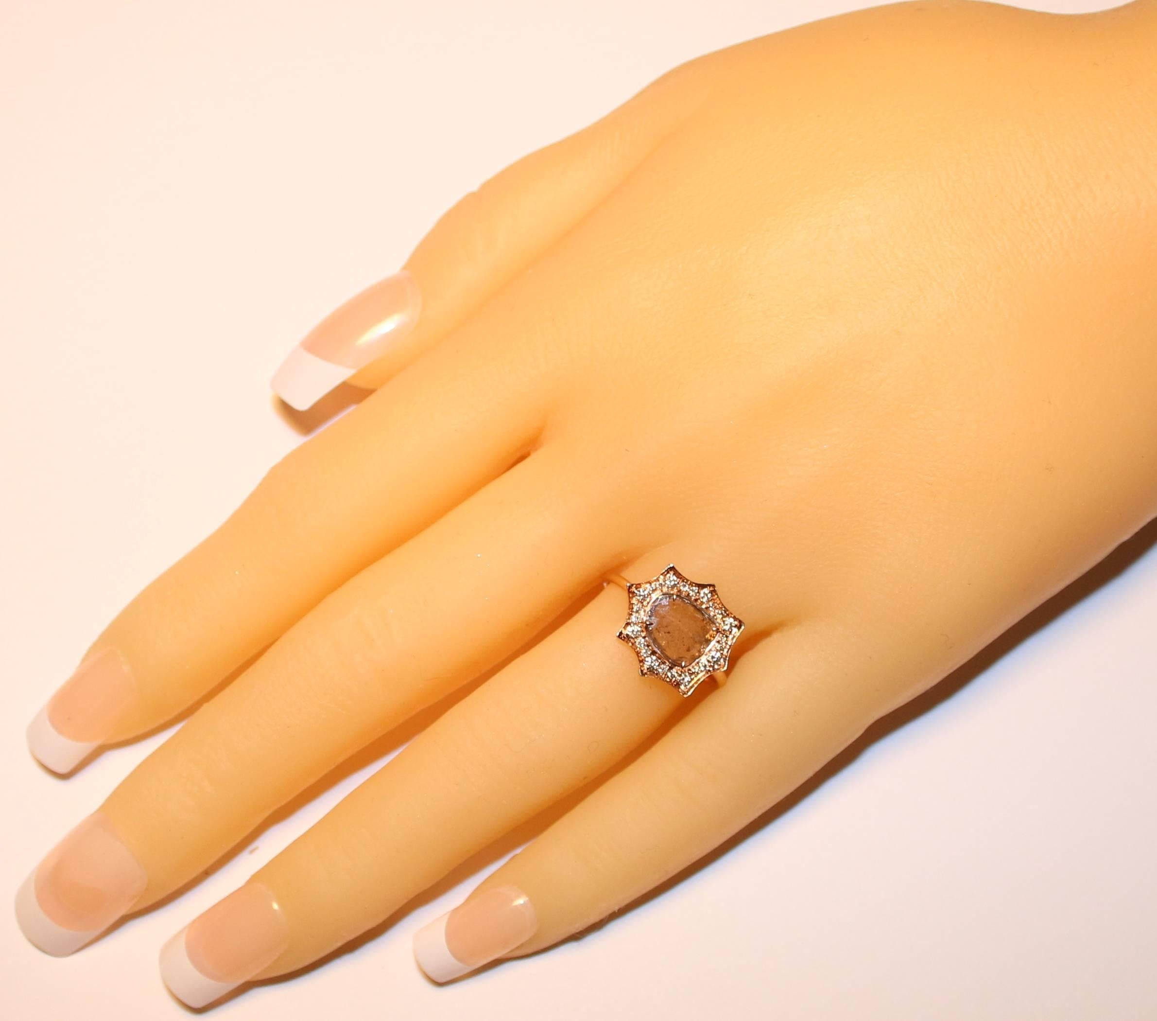 Modern 0.85 Carats Diamond Slice Star Halo Gold Ring For Sale