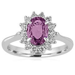 Certified No Heat 1.32 Carats Oval Violet Sapphire Diamond Ring